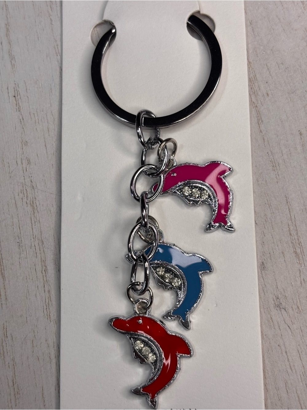 Dolphin Trio Enamel Keychain - Pink Blue Red